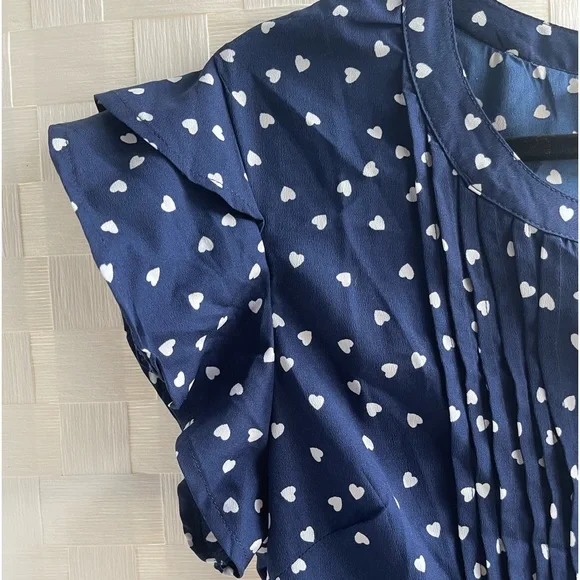 Oh Mamma Women’s Maternity Blue White Heart Pleated Button V Neck Back Tie SZ L - Picture 8 of 12